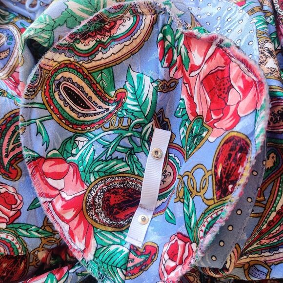 Diane Freis Vintage Blue Floral Dress With Belt Size Medium Large - Picture 7 of 11